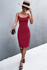 Robe midi moulante à col carré Kaye - Chocolat - VENTE FINALE 