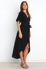 Robe midi portefeuille Bold Move - Noire 