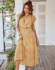 Robe longue à volants fleuris Keatyn - Orange 