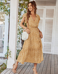 Robe longue à volants fleuris Keatyn - Orange 