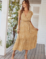 Robe longue à volants fleuris Keatyn - Orange 