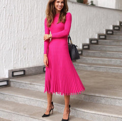 Robe midi plissée à découpes Laurie - Magenta 