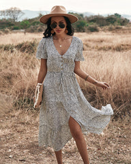 Robe longue imprimée à smocks Maynard - Noire 