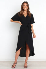 Robe midi portefeuille Bold Move - Noire 