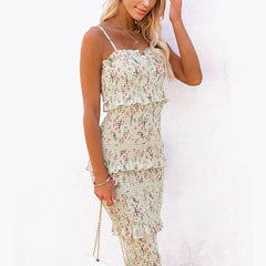 Robe midi à volants et smocks Kristy à motif floral - Taupe 