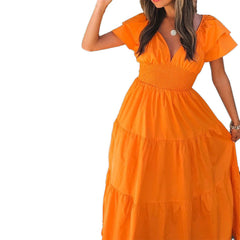 Robe midi à volants en coton Lainey - Orange