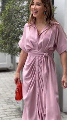 Robe-chemise midi Essence en satin à nouer sur le devant - Lavande