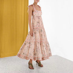 Robe longue imprimée demi-lune à volants - VENTE FINALE 