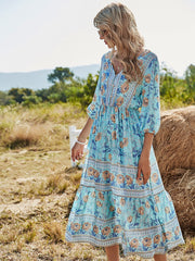 Robe maxi fleurie smockée à motif tendance 