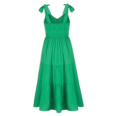 Robe midi à volants brodée Parisa - Verte 