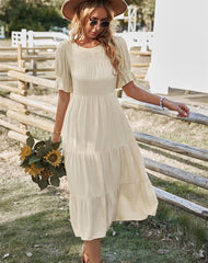 Robe longue Vinyasa à pois suisses et smocks