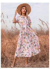 Robe midi à volants et imprimé floral texturé Dina 