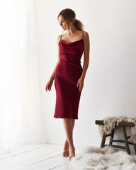 Robe longue en satin Night To Remember - Merlot 
