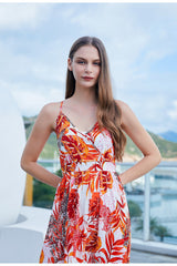 Robe maxi imprimée « Emmène-moi au paradis » - Saumon