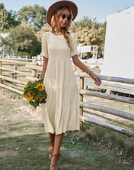 Robe longue Vinyasa à pois suisses et smocks