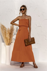 Robe longue bustier à volants effet cascade - Jaune doré 