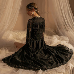 Robe longue Emma en dentelle crochetée transparente - Noire 