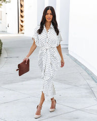 Robe longue portefeuille Bardot à pois Deuce 