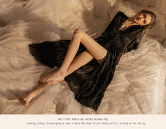 Robe longue Emma en dentelle crochetée transparente - Noire 