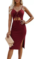 Robe midi à volants et nœud sur le devant impeccable - Rouge 