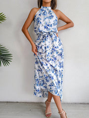 Robe longue dos nu en mousseline à imprimé floral Sure Thing - Bleue - VENTE FINALE 
