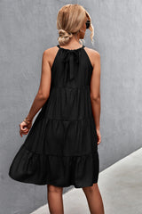 Southern Nights Tiered Halter Dress - Black