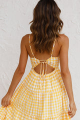 Robe longue asymétrique à carreaux vichy Kinslee - Jaune 