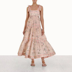 Robe longue imprimée demi-lune à volants - VENTE FINALE 