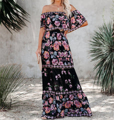 Robe longue à épaules dénudées à fleurs Montecito