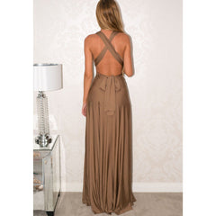 Robe longue dos nu smockée Iyan - Camel - Vente finale 