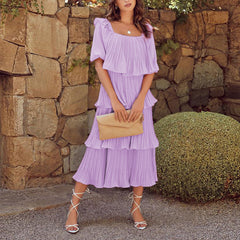 Robe midi plissée à volants Inez - VENTE FINALE