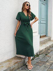 Robe midi plissée en satin Josefa - Émeraude - VENTE FINALE 