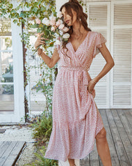 Robe maxi asymétrique à poches et nœud Kissed By The Sun 