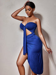 Robe midi bustier Othello à devant torsadé - Bleu marine 