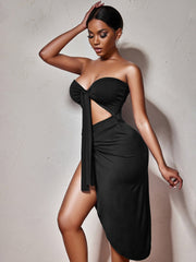 Robe midi bustier Othello à devant torsadé - Noire 
