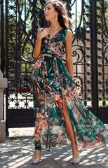 Robe longue en satin à col bénitier Peony For Your Thoughts - Bleu marine