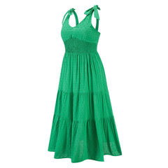 Robe midi à volants brodée Parisa - Verte 