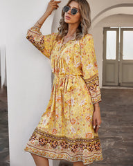 Robe longue bohème à pois suisses Sanibel - Jaune pâle 