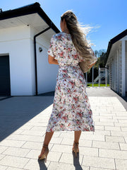 Robe longue bohème en mousseline à fleurs Franky 