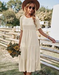 Robe longue Vinyasa à pois suisses et smocks