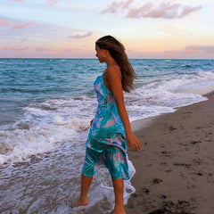 Robe nuisette midi en satin imprimé Eventide - Aqua 