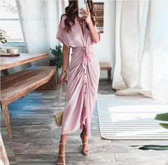 Robe midi Meryl en satin à nouer sur le devant - Corail printanier 