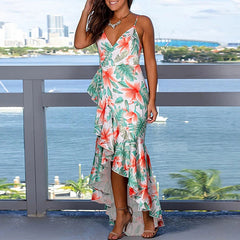 Robe longue à volants asymétrique à fleurs Rover