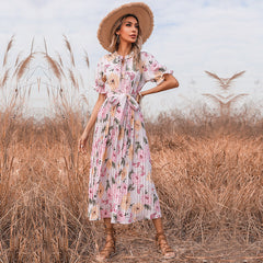 PRÉCOMMANDE - Robe midi plissée à fleurs Quiet Escape - Ivoire