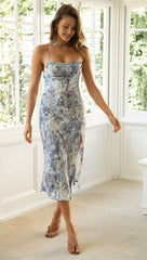 Robe nuisette midi en satin imprimé Kapari - Lavande poudrée 