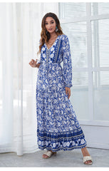 Robe maxi bohème imprimée Santorin