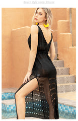 Robe midi Jozie en mélange de coton et crochet - Noire - VENTE FINALE