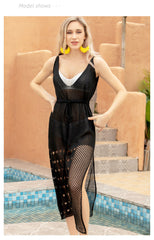 Robe midi Jozie en mélange de coton et crochet - Noire - VENTE FINALE