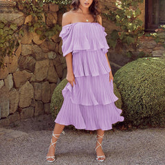 Robe midi plissée à volants Inez - VENTE FINALE