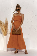 Robe longue bustier à volants effet cascade - Jaune doré 